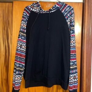 SHEIN Black and Multicolor Patterned Hoodie